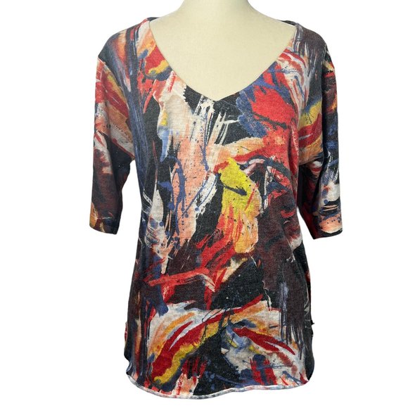 Like new NALLY & MILLIE USA V-Neck Short Sleeve Paint Stroke Top Size Me… - Picture 1 of 9